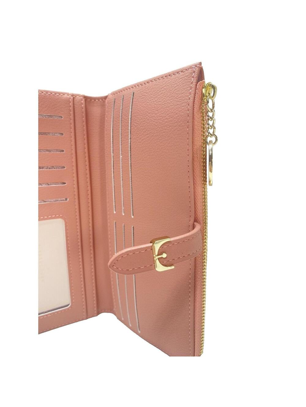 Womens Pink Wallet Brand New Lots of Card Slots Zippered Coin Pocket Stylish - Picture 6 of 9